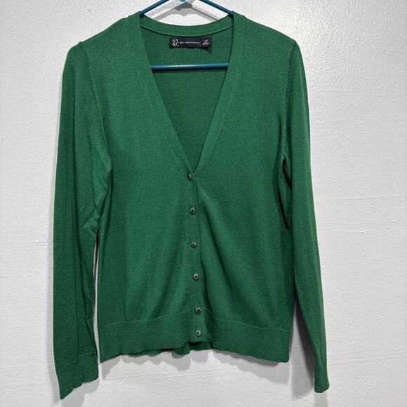 New York & Company Jewel Buttons Cardigan Sweater Green Womens L Petite - Picture 1 of 13